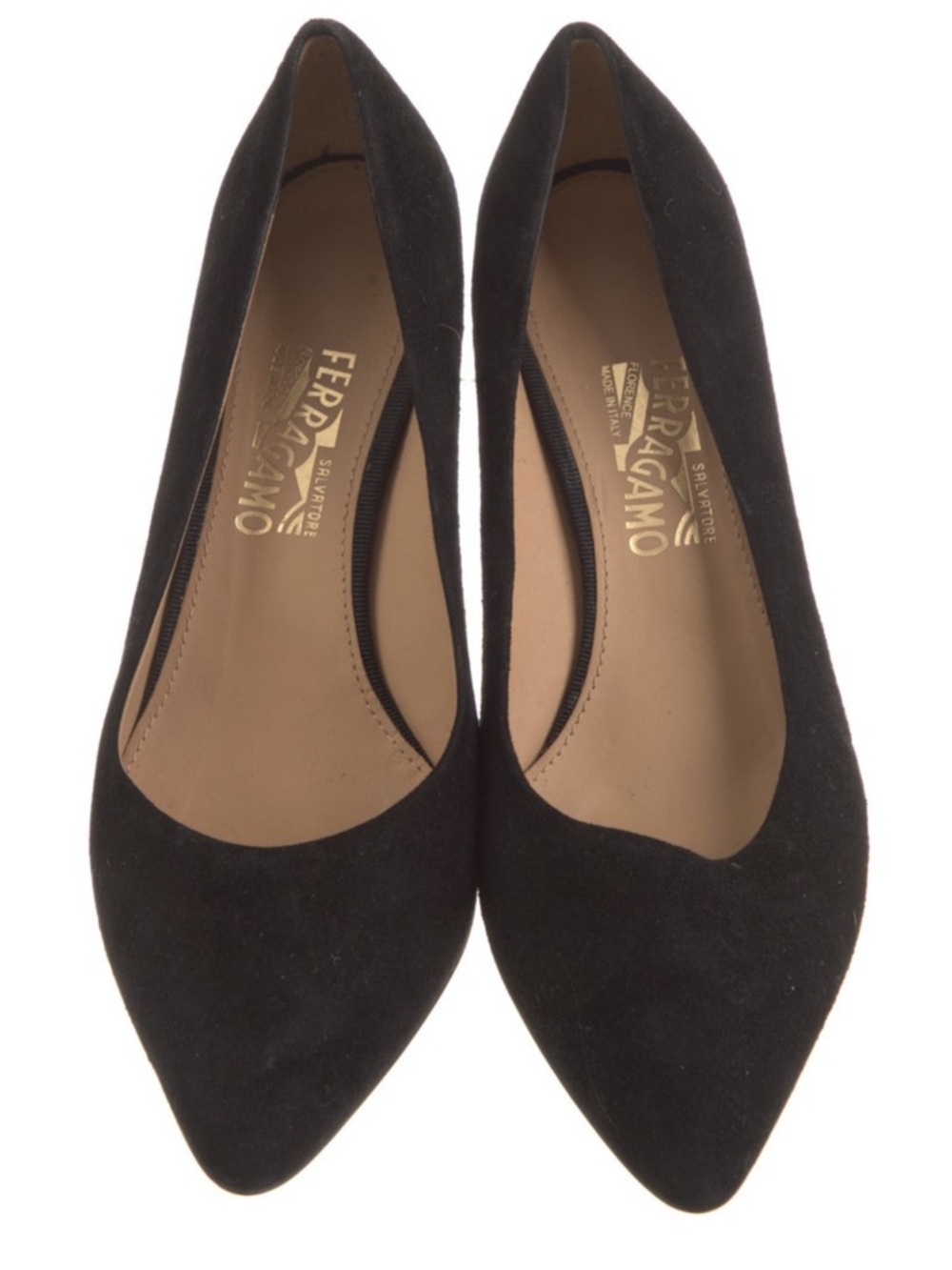 Salvatore Ferragamo Black Suede Pointed Pumps